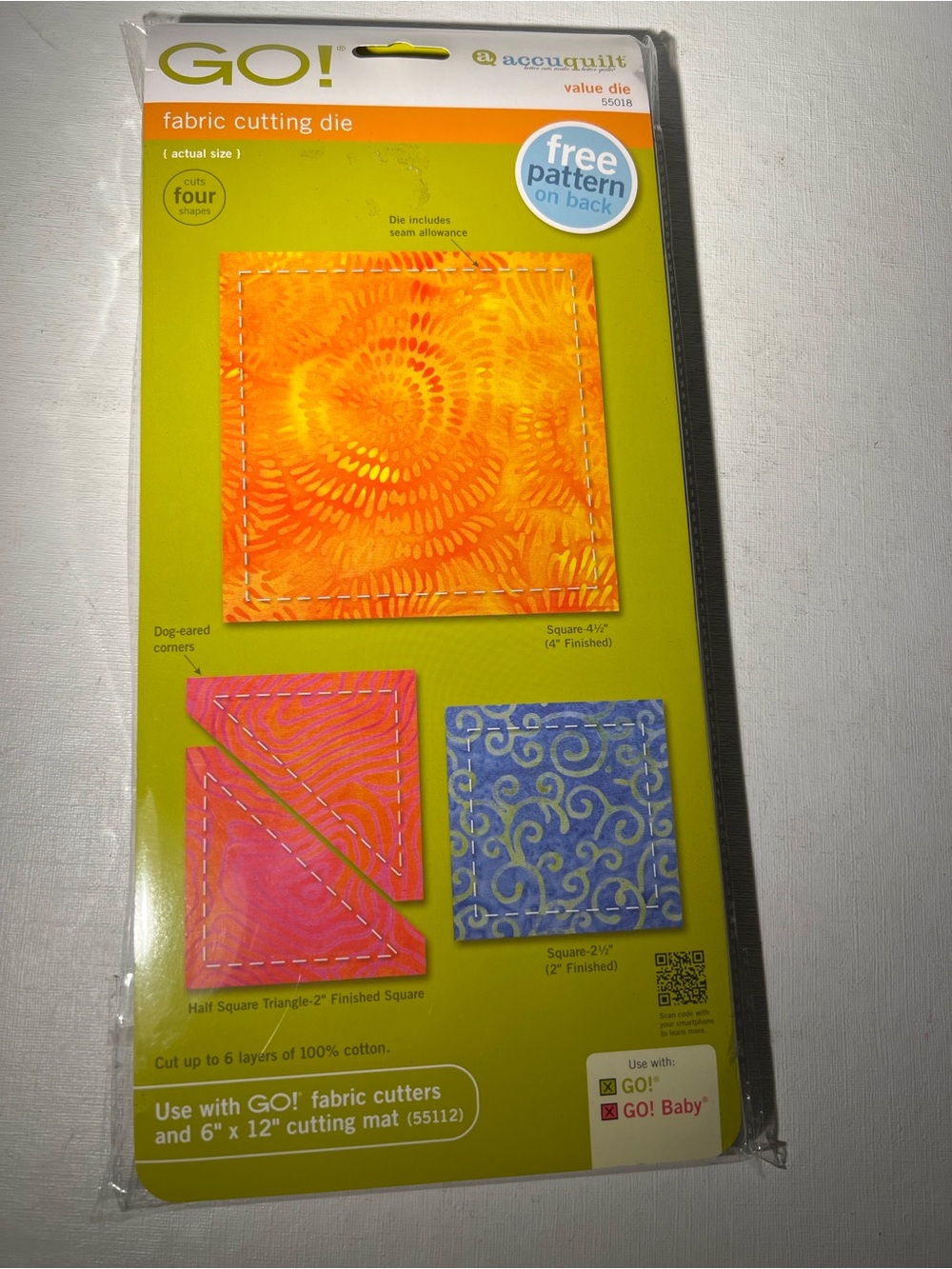 AccuQuilt GO! Value Die 55018 Fabric Cutting Die Quilt Squares Triangle Craft